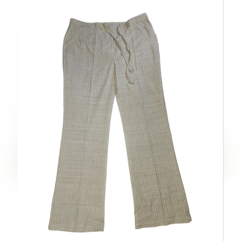 Urban Haggar Wide Leg Oatmeal White Stripe Thin Cotton Blend Pant Plus 16 Earthy